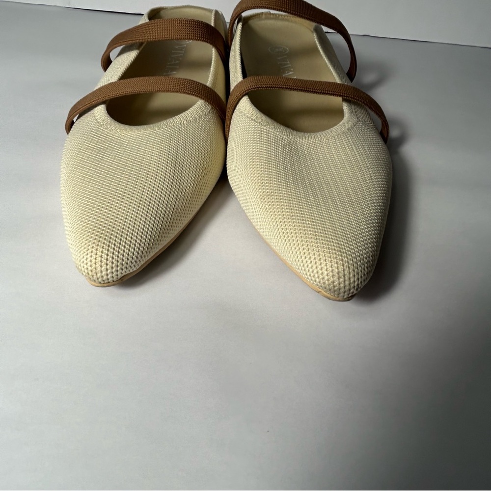 Vivaia Women's Cream Pointed-Toe Flats with Brown Straps - Picture 8 of 10